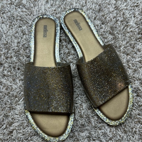 Melissa Soul Slide Sandals In Gold Glitter - Picture 2 of 3